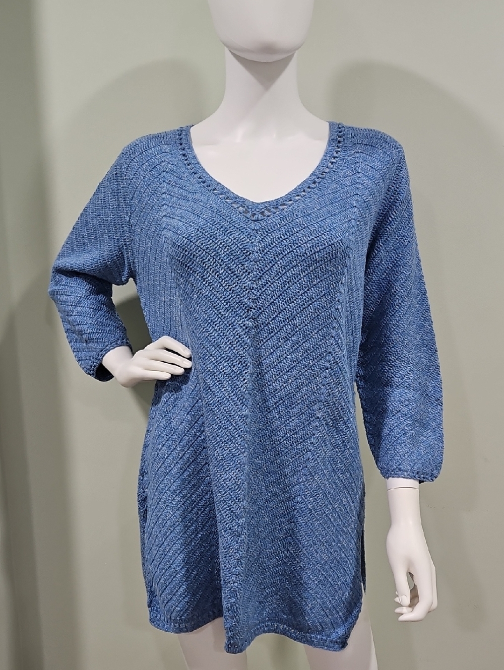 Massimo Dutti Long Light Blue Knit Sweater